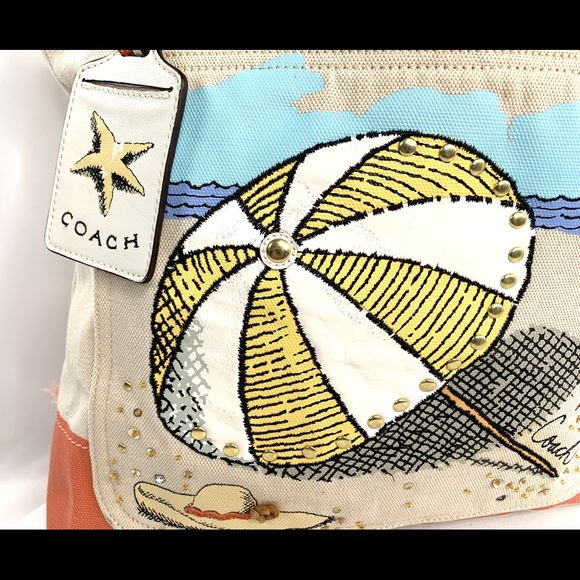Coach Pierre Le Tan 14962 Beach Umbrella Canvas Tote Shoulder Bag Embellish Rare - Picture 7 of 11
